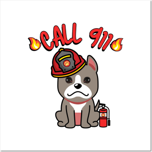 Cute grey dog is a firefighter Posters and Art